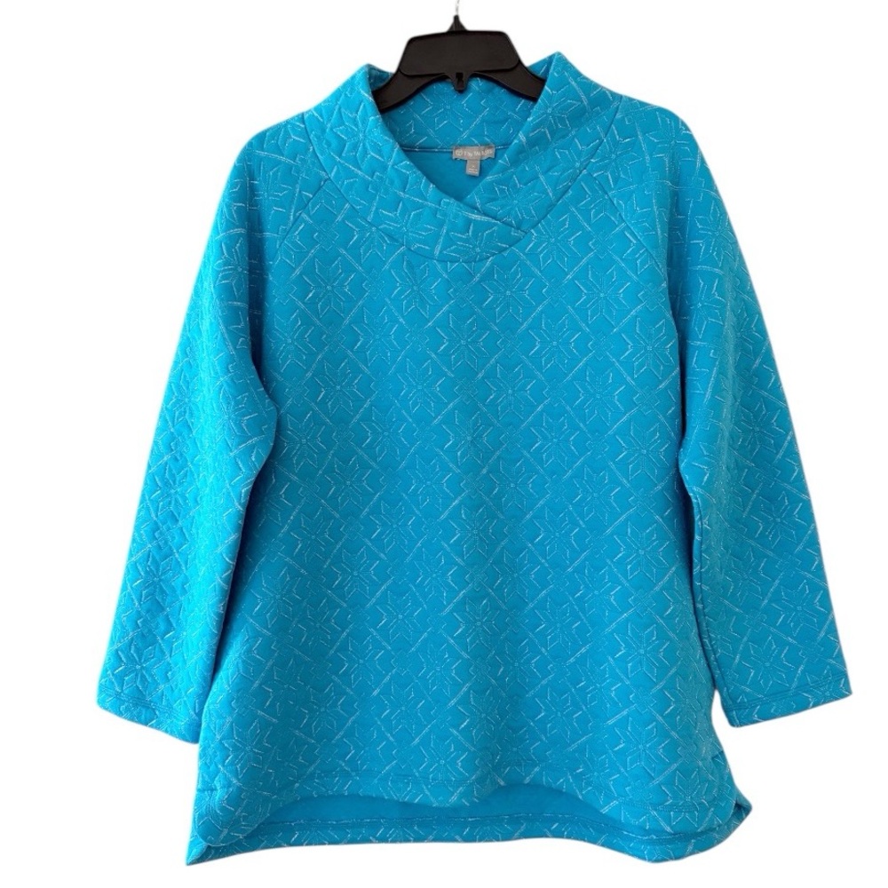 T by Talbots Snowflake Quilted Wrap-Neck Pullover Size X